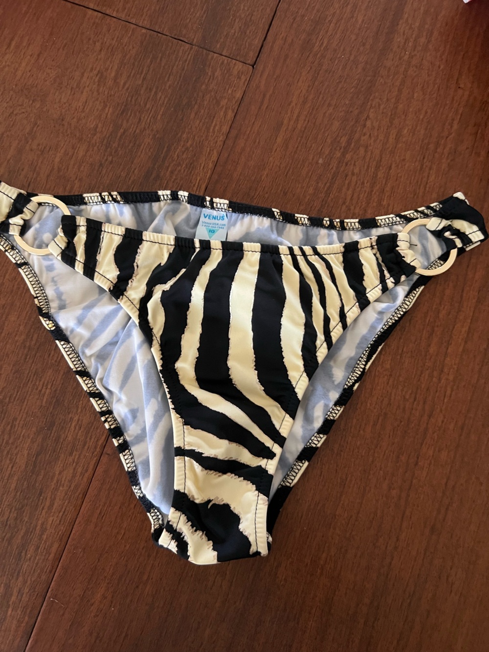 VENUS WomensZebra-Print Bikini Bottoms in Black and Cream - Picture 2 of 3